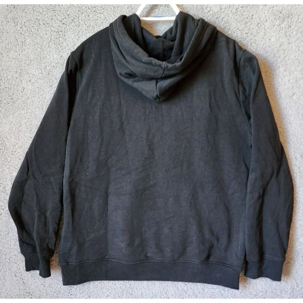 True Religion Black White‎ Spellout Pullover Drawstring Hoodie Size Large